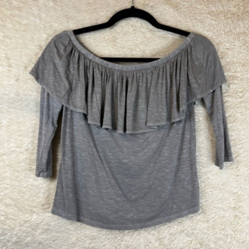 American Eagle Outfitters Womens Blouse Gray Space Dye Off Shoulder Layered‎ XS